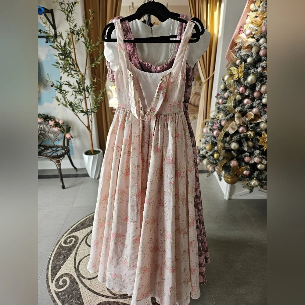 Maison Amory Take Me Out Dress Gown Floral Pink Maxi Dress Princess Small - Picture 4 of 6